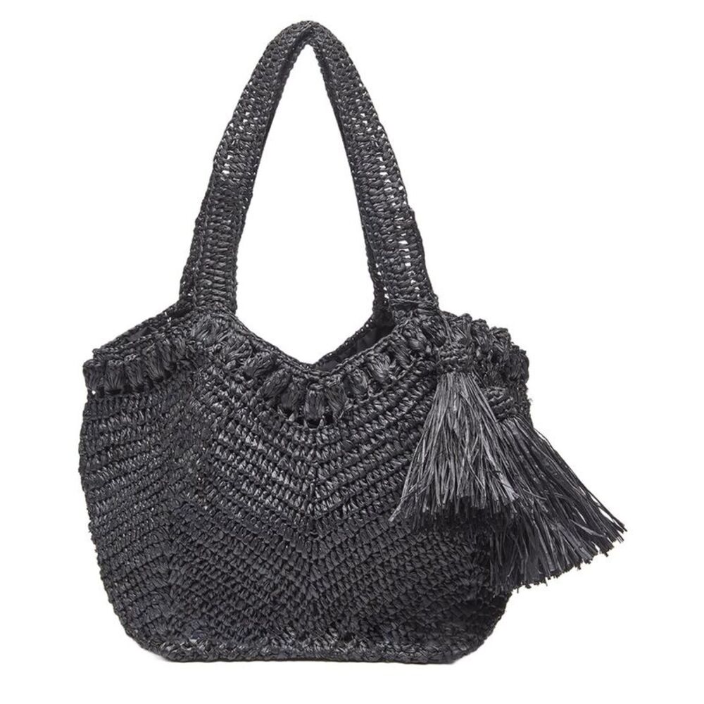 Mar Y Sol Bonnie Raffia Satchel, Black